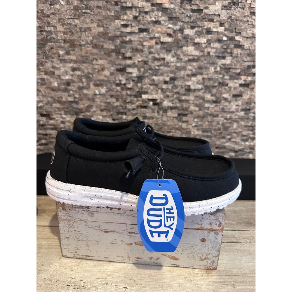 Hey Dude Wally Slub Black Men 8 Slip On Loafers 40009-001 Speckled Sole